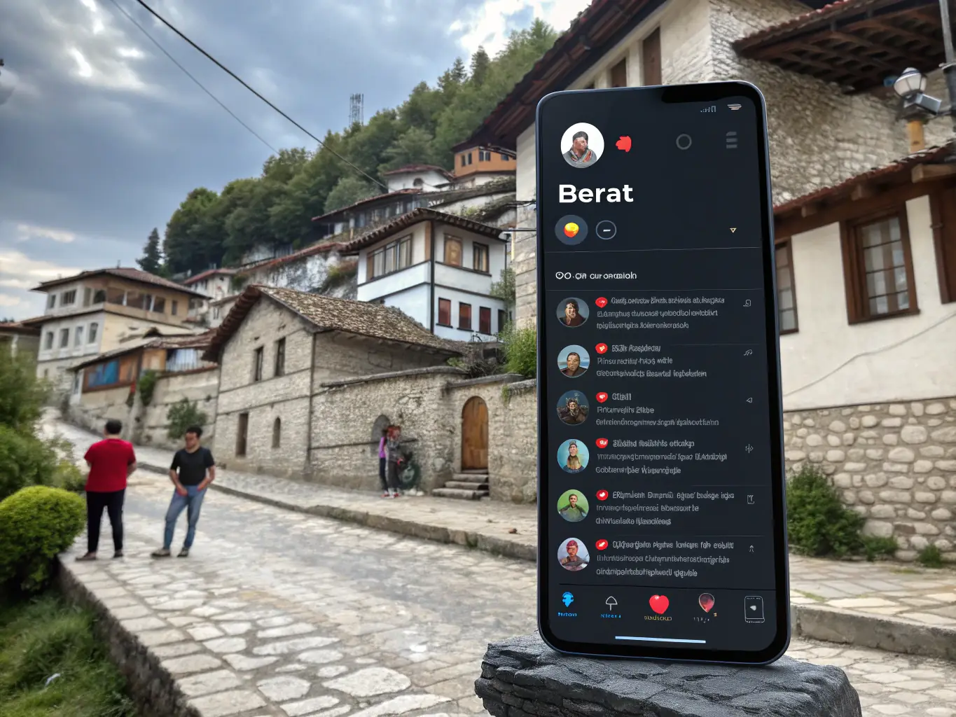 A screenshot of the GoBerat app's community forum page, showcasing user discussions, travel tips, and recommendations for exploring Berat.