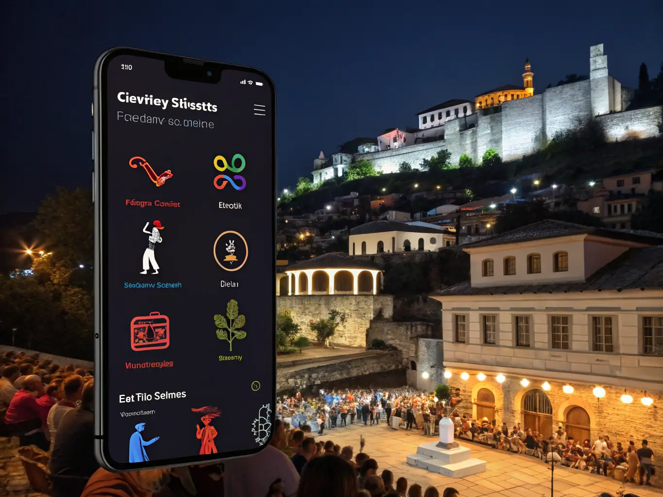 A screenshot of the GoBerat app's local events page, displaying a calendar of upcoming cultural events, festivals, and activities in Berat.